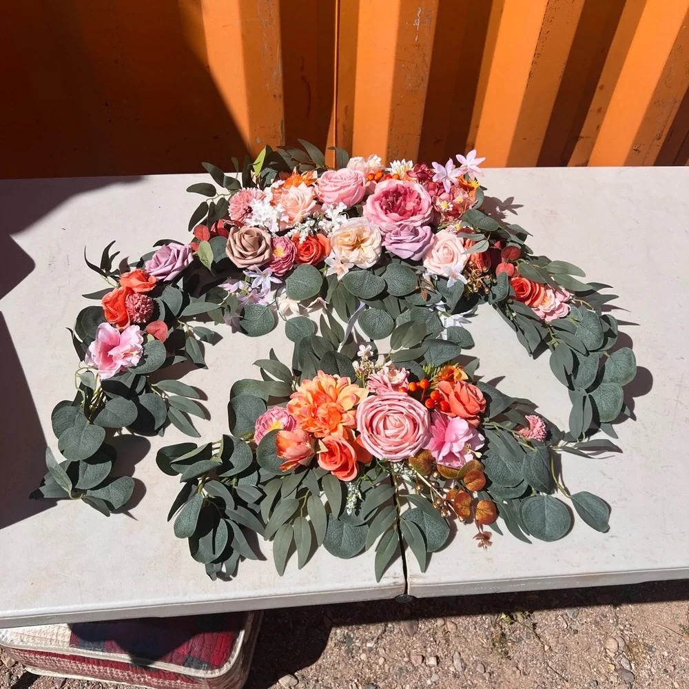 Floral swag for wedding sign in Pink and Orange . - Picture 2 of 3